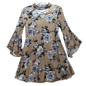 Rose Print Dress Bell Sleeve Swing Sz Small Woodland Fairy Boho Andre by Unit
